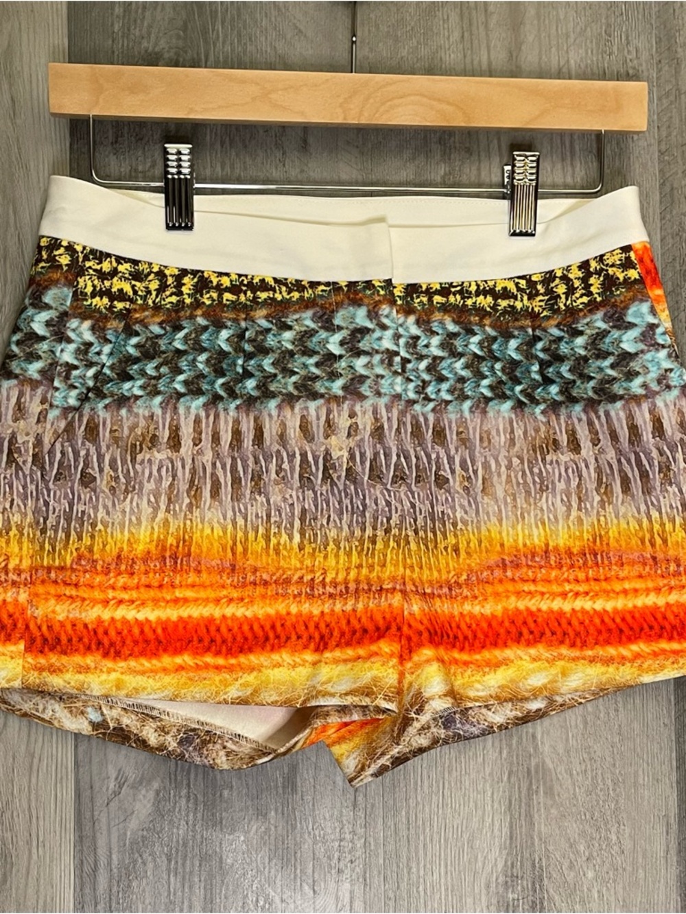 MM Couture Multicolor High-Waist Knit-Print Shorts with Orange Stripe